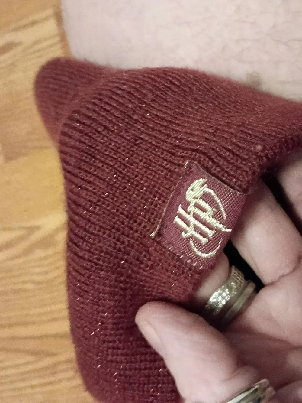 H&M Burgundy Knit Beanie with White Sequin Owl